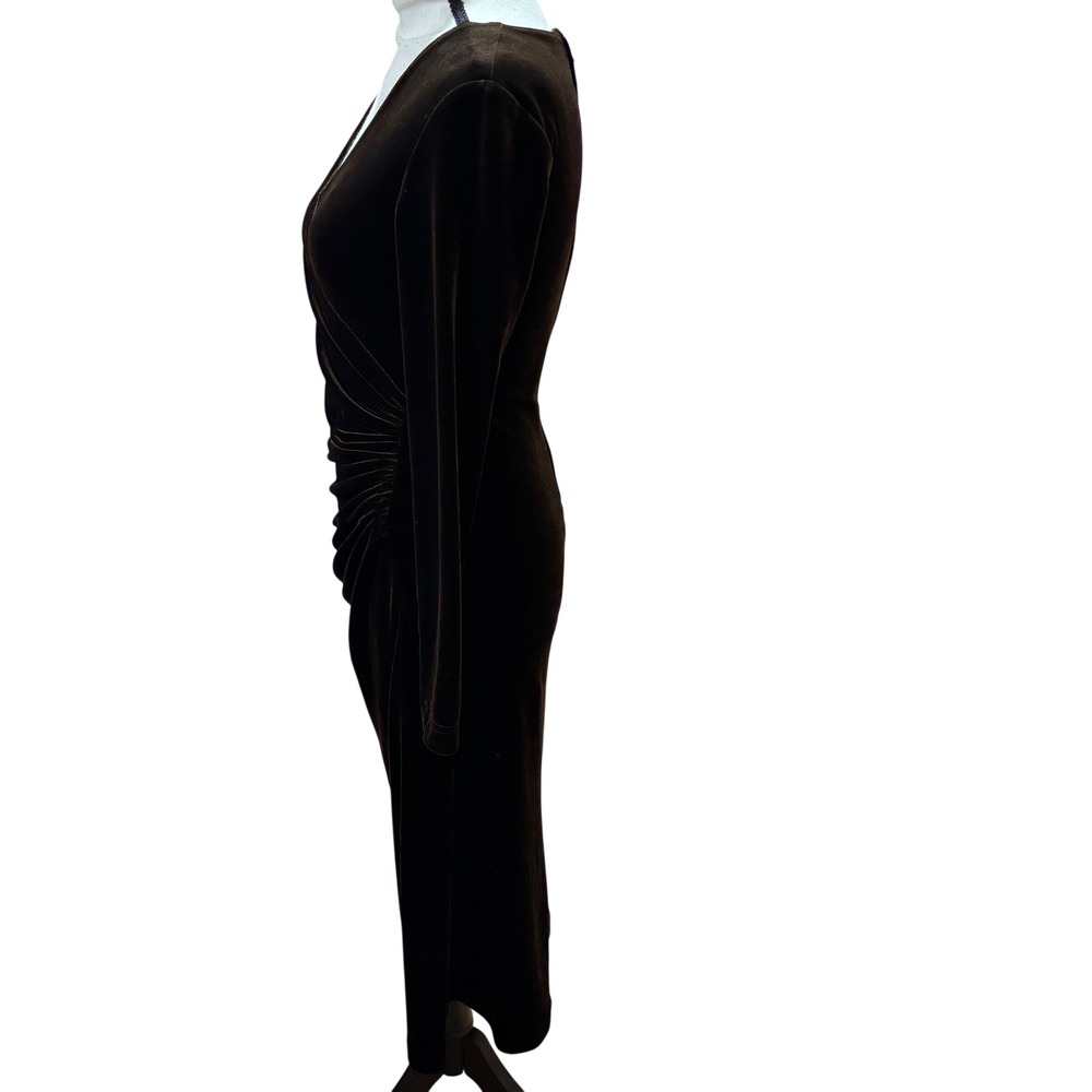 Tadashi Shoji Velvet Brown Ruched Wrap Dress Long Sleeve Stretchy‎ 
Midi XS - Picture 3 of 14